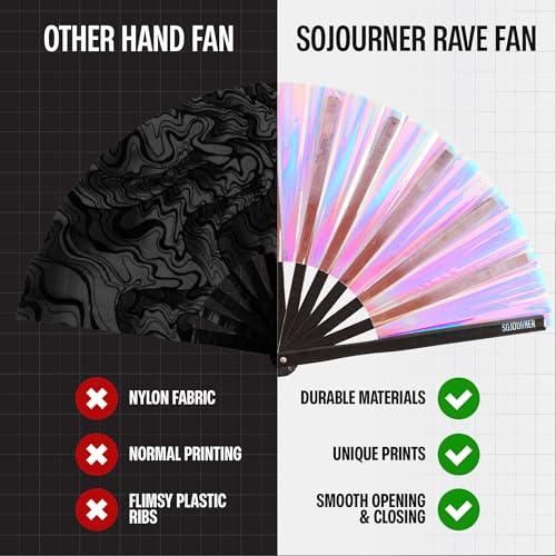 SoJourner Bags Rave Fan - Large Folding Fan - Clack Fan Hand Fan for Raves, Halloween, Burlesque, Rainbow Outfits for Wome...