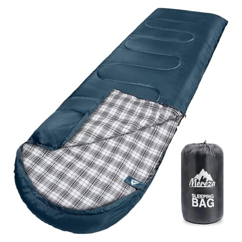 MEREZA Flannel Sleeping Bag for Adults XL, Large Wide Sleeping Bags for Camping Mens Warm Cotton Sleeping Bag 4 Season War...