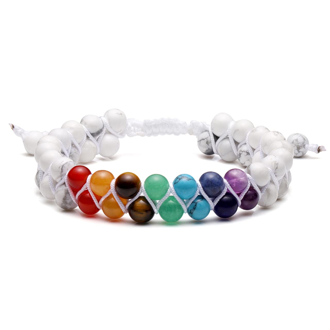 Top Plaza 7 Chakra Bracelet Natural White Turquoise Beads Bracelets Aromatherapy Essential Oil Diffuser Bracelet Stress Relief A