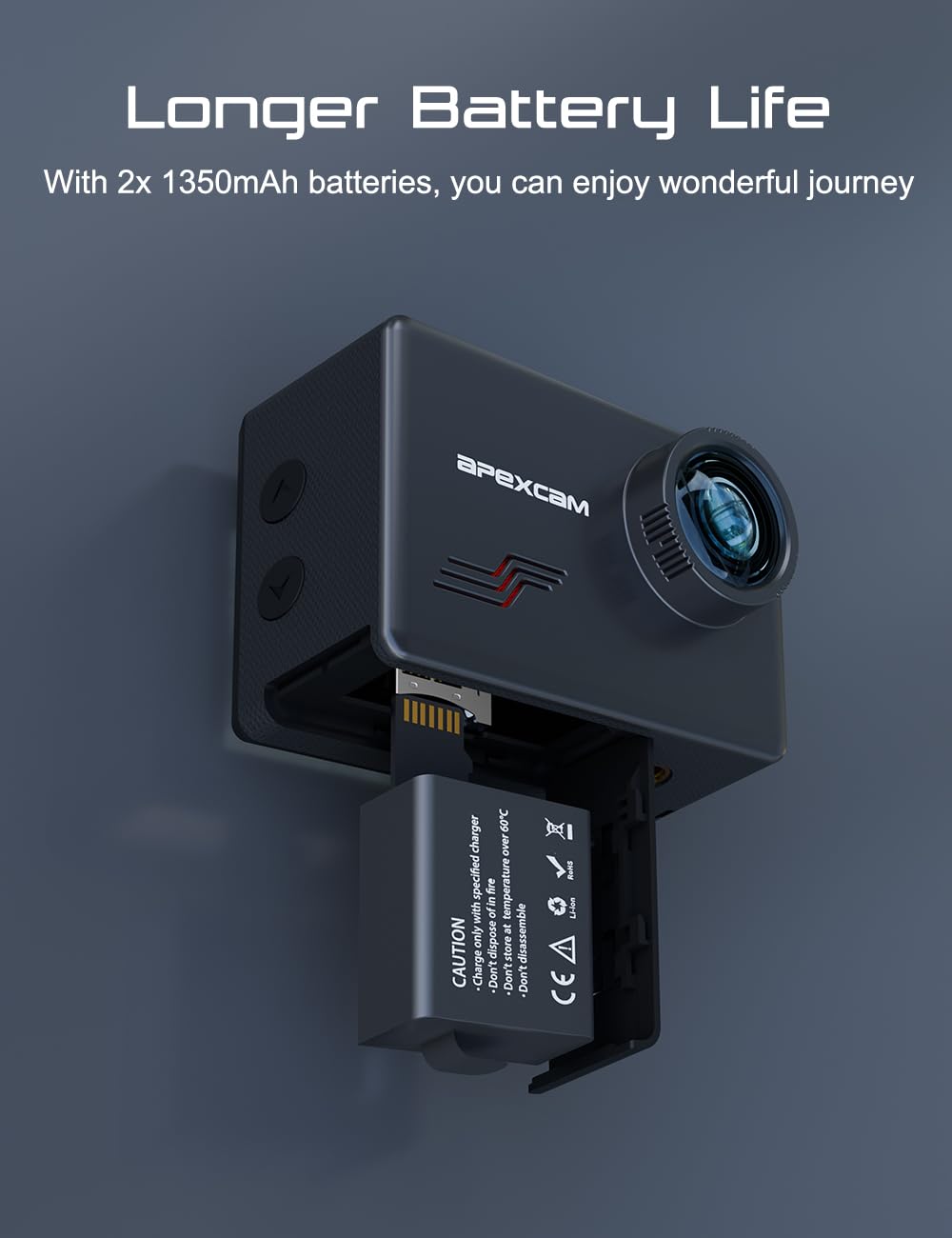 Apexcam Action Camera 4K 60Fps With 128Gb Card, 64Mp Sports Camera Helmet For Vlogging, 131Ft Waterproof Camera Underwater, 170