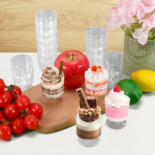 Loccmat 2 oz Mini Dessert Cups, 80 Pack Clear Plastic Wine Glasses, Disposable Dessert Shot Glasses for Party, Wedding, Bi...