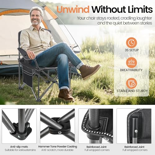 WEIDIORME 2 Pack Heavy Duty Oversized Camping Chair for Adults 400lbs w/Lumbar Support - Folding Chairs with Side Pocket, ...