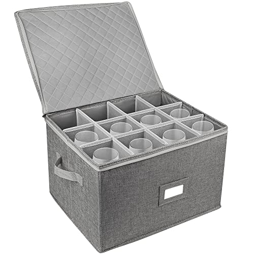 LotFancy Stemware Storage Container, Hard Shell, Stackable Wine Glass Storage Box with Dividers & Handles, Crystal Glasswa...