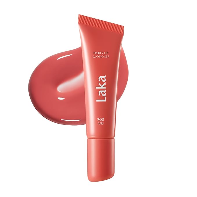 Laka Fruity Lip Glotioner, 10ml/0.33 fl.oz, Lip Gloss with High Shine Vivid Colors, Jelly tip for Hygienic & Easy Application, K-Beauty (#703 Apri)