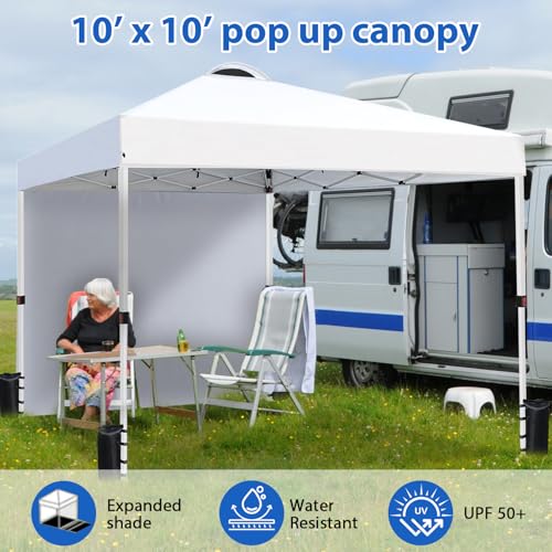 Heavy-Duty 10x10 Pop-Up Canopy Tent (with Sidewall) – Easy Instant Outdoor Use, Vented Roof, Wheeled Carry Bag, Bonus 8 St...