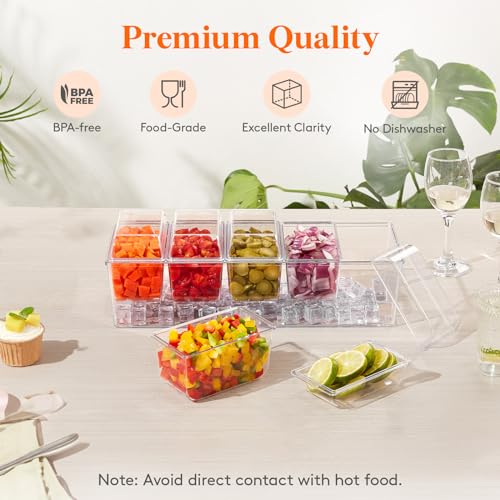 Lifewit Ice Chilled Condiment Caddy with 5x 20oz(2.5 cup) Containers, 15.3" Condiment Server with Separate Lids, Serving T...
