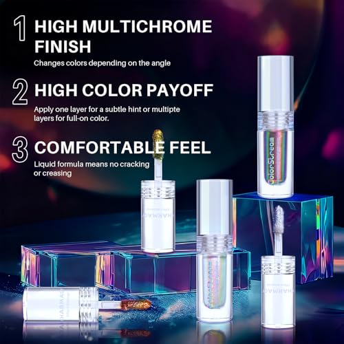 CHARMACY Multichrome Glitter Liquid Eyeshadow, Chameleon Shifting Color, Holographic Metallic Eyeshadow, Long-Lasting Wea...
