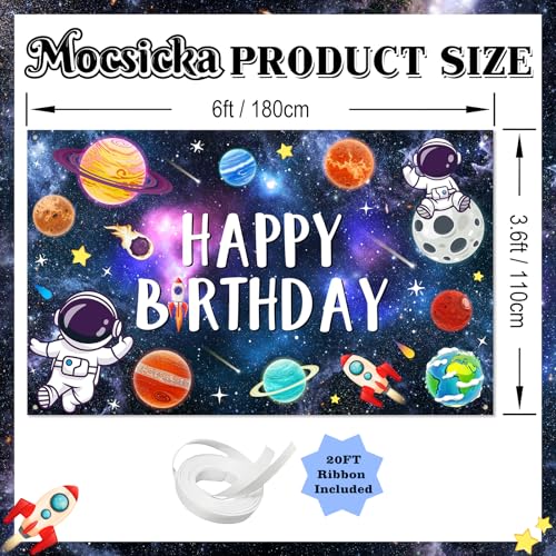Mocsicka Space Happy Birthday Decorations Backdrop Astronaut Rocket Banner Solar System Planets Space Boys Birthday Party ...