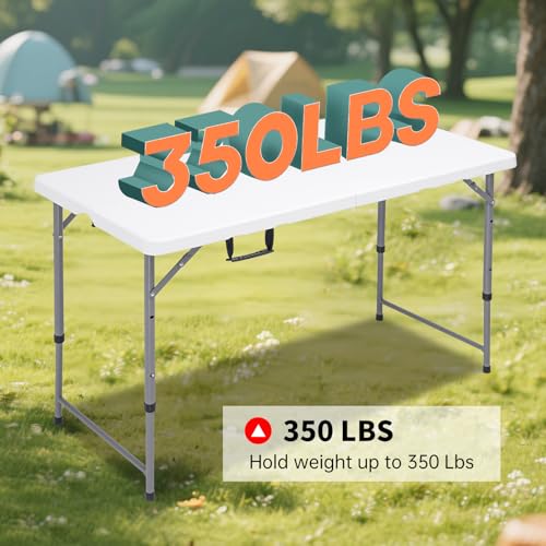 CHRONELLE 4FT Folding Table Adjustable Height, Folding Card Table 4 Foot Portable, Plastic Rectangular Camping Tables for ...