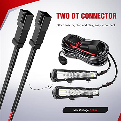 Nilight 10016W DT Wiring Harness Kit for LED Light Bars - 12V On/Off Switch, Power Relay, Blade Fuse - 2 Leads