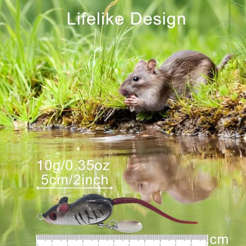 Rat Lure, Mouse Fishing Lure Top Water Baits for Bass Fishing, Weedless Soft Mice Artificial Stuff Jig Hooks for Saltwater...
