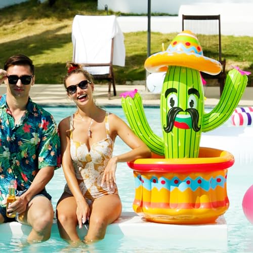 PARENTSWELL 47.5'' Inflatable Cactus Cooler, Inflatable Drink Cooler for Summer Fiesta Parties, Blow Up Ice Bucket Cinco D...