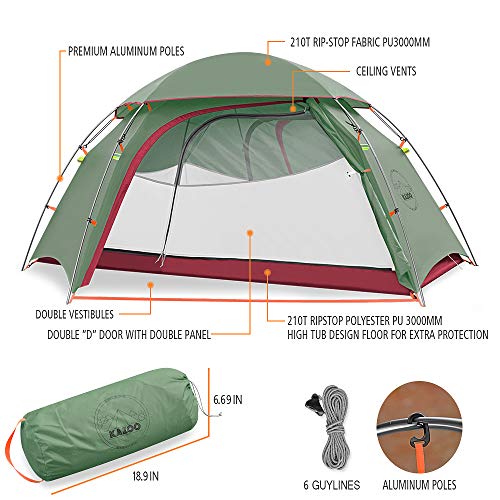 KAZOO Waterproof Backpacking Tent Ultralight 1/2 Person Lightweight Camping Tents 1/2 People Hiking Tents Aluminum Frame D...
