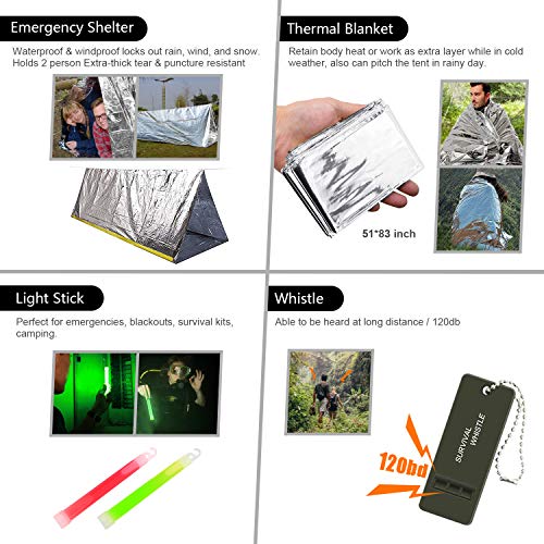 Emergency Survival Kit, 151 Pcs Survival Gear First Aid Kit, Outdoor Trauma Bag with Tactical Flashlight Knife Pliers Pen ...