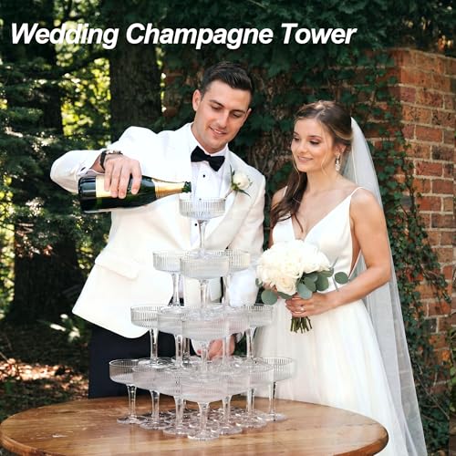 Houmury 20 Pcs 7oz Plastic Champagne Glasses Unbreakable Plastic Martini Glasses Flutes Reusable Clear Acrylic Coupe Drink...