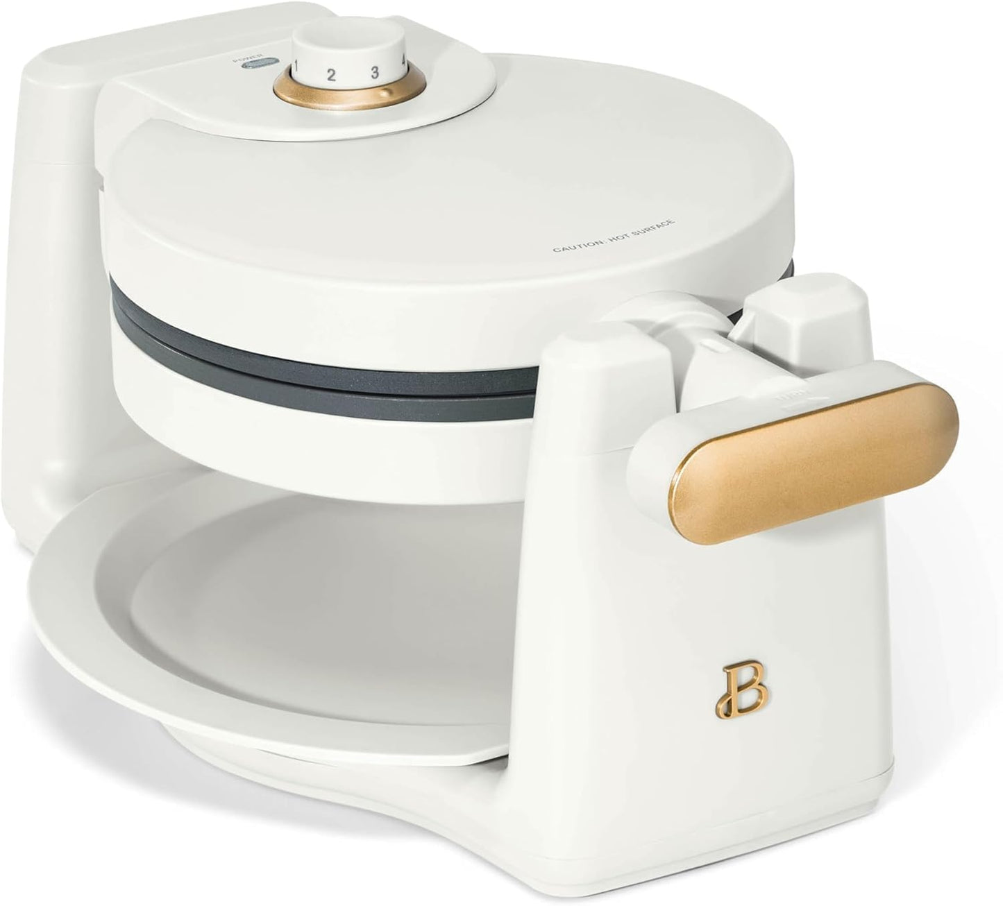 Beautiful Rotating Belgian Waffle Maker, White Icing by Drew Barrymore Makes 1-Inch Thick Waffles, Stainless Steel (White Icing)