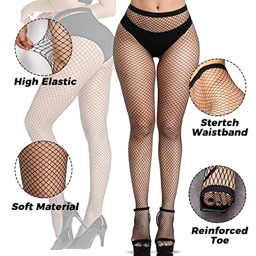 Buauty Black Fishnet Stockings for Women, Fishnet Tights Plus Size One Size Fit All