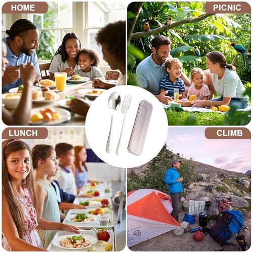 Stainless Steel Travel Utensils Set with Case Reusable Spoon Fork Portable Cutlery Set for Lunchbox Office Picnic Camping