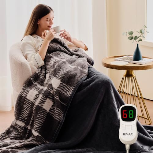 JKMAX Heated Electric Blanket Full Size - 72"x84" Flannel Heating Blanket with 10 Heating Levels & 5 Time Settings Over-He...
