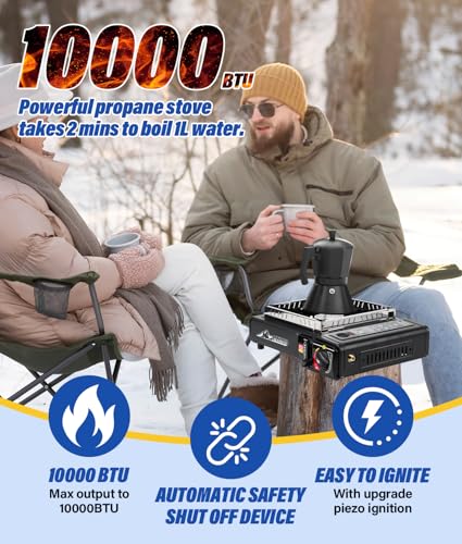 WADEO Dual Fuel Portable Camping Stove with Propane Regulator Hose, Portable Gas Stove Windshield Camp Stove for Camping H...