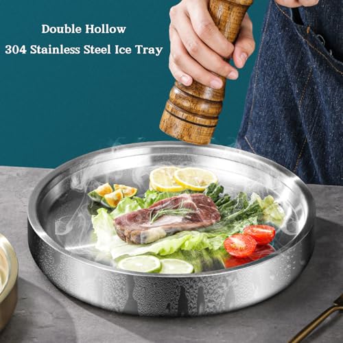 2Pcs 11in Stainless Steel Ice Chilled Serving Trays,Iced Chilled Party Platters, Appetizer Cold Serving Tray, Cooling Shri...