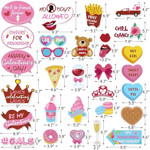 30PCS Galentine's Day Photo Booth Props 2026 Be My Galentine Valentine's Ideas Supplies Girls Gathering Friendship Theme P...