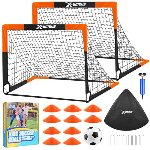 Kids Soccer Goals for Backyard Set of 2, 4 x 3 ft/6 x 4 Toddler Soccer Goal Training Equipment with Soccer Ball, Cones, Po...