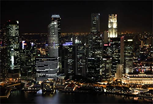 Laeacco 7x5ft Aerial View Famous Big City Backdrop for Photography Modern City Night View Background Skyscraper Urban Ligh...