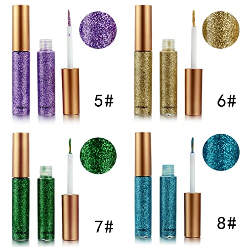 DekRion Glitter-Eyeliner,Gold Giltter-Eyeliner, Long-lasting Waterproof Eye-Glitter Makeup, Silver, Gold, Pink Green High-...