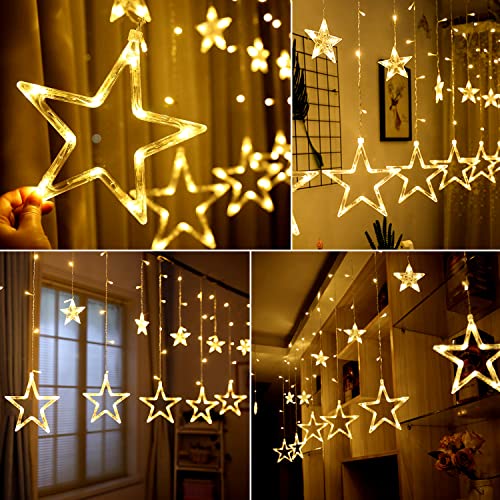 Blingstar Star Christmas Lights 138 LED 12 Star Curtain Lights 8 Flashing Mode Window String Lights 8.2ft Connectable Hang...