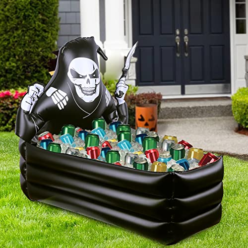 44 Inch Inflatable Grim Reaper Coffin Cooler Halloween Party Supplies 120+ Cans Large Capacity Inflatable Drink Holder for...