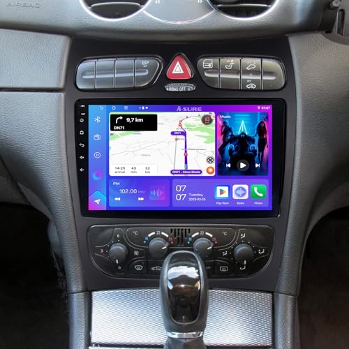 ASURE Car Radio for Mercedes-Benz C209 A209 CLK 2003–2009 – Wireless CarPlay & Android Auto, 9'' HD Touchscreen 4+64G Andr...