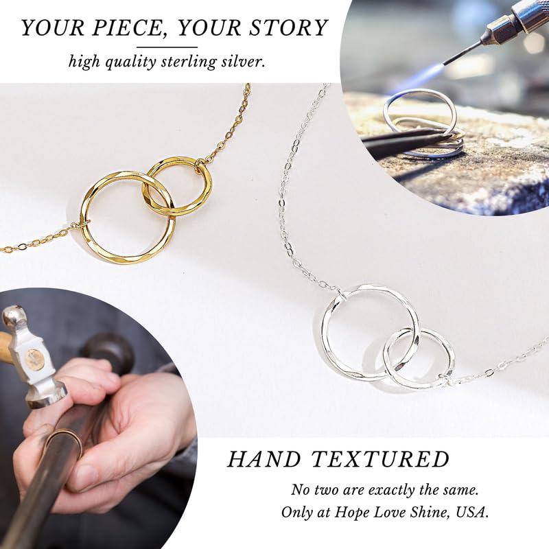 HOPE LOVE SHINE Best Friend Gift for Women - Unbiological Sister Friendship Necklace, Jewelry 16+2", Sterling Silver, 2 Interlocking Rings