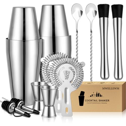 Mwellewm Cocktail Shaker Set, Boston Shakers Bartending Professional Bartender Kit Bartender Beginner Mixed Alcohol Martin...