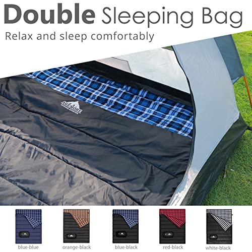 AGEMORE Cotton Flannel Double Sleeping Bag for Camping, Backpacking Or Hiking. Queen Size 2 Person Waterproof Sleeping Bag...