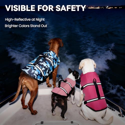 VIVAGLORY Rip Stop Dog Life Vest, Swimming Vest with Handle, Buoyancy for Doggy Puppy, Dog Life Jacket for Swimming & Boat...