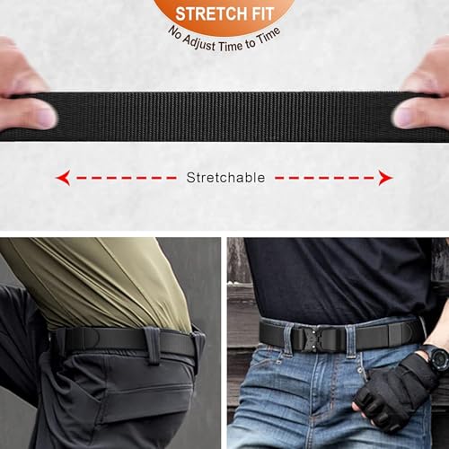 Belts for Men with Heavy-Duty Quick Release Buckle, Men's Military Stretch Nylon Web Belt for Hiking Work-Black
