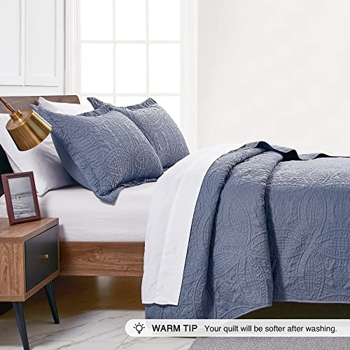 Love's cabin King Size Quilt Set Blue Bedspreads - Soft Bed Summer Lightweight Bedspread Comforter - Modern Style Coin Pat...