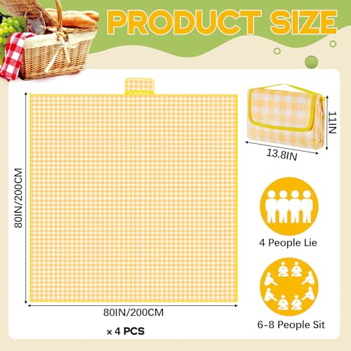 FuWeave 4 Pcs Disposable Outdoor Picnic Blanket 80 x 80 Inch Foldable Picnic Mats Non Woven Gingham Camping Blankets for B...