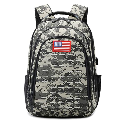 Qimailer Camo Backpack,Small Tactical Backpack for outdoor,Military Teen Boys Backpacks for School with USB Charging Port,40L