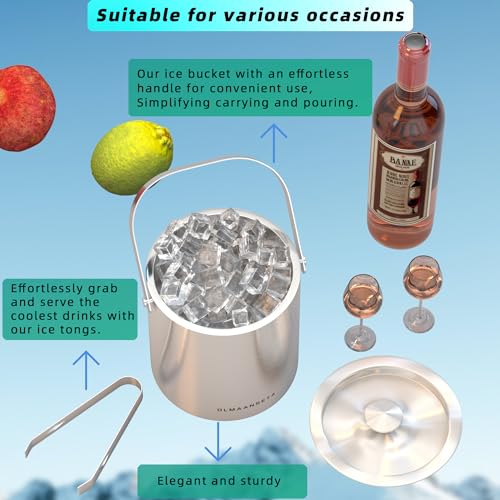 Olmaanseta Stainless Steel Ice Bucket For Parties With Lid And Ice Tongs,Insulated Wine Bucket With Strainer Keeps Drinks ...