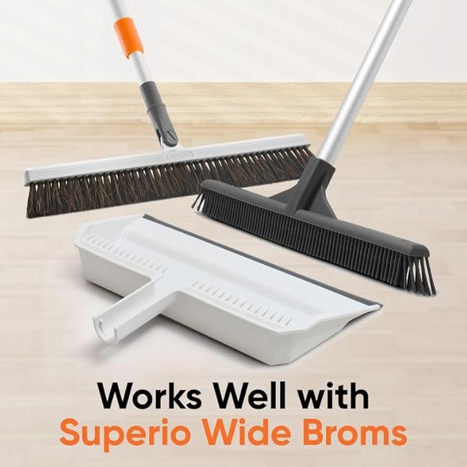 Superio 2-Pack Wide Plastic Dustpan with Comb - 16" Wide, Rubber Lip, Broom Handle Clip, White
