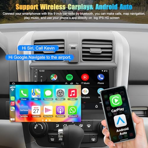 4G+64G Android 12 Car Radio for Honda CRV 2007-2011, 9'' Head Unit Stereo with WiFi/5G, Wireless CarPlay+Android Auto, GPS...