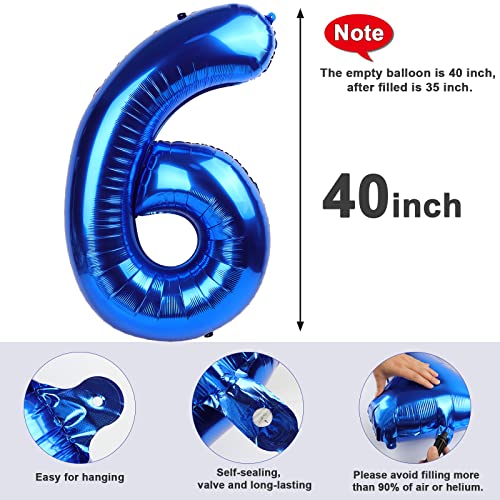 6 Balloon Number 40 Inch, 6 7 Birthday Decorations, 6 Year Old Birthday Balloon for Boy Girl, Navy Blue 16 26 60 65 Number...