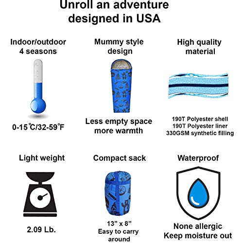 Adventure Theme Kids Sleeping Bag and Kids Tent Bundle