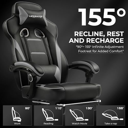GTPLAYER Gaming Chair with Footrest, Big and Tall Game Chair 350lb Racing Style Computer Chair, Ergonomic Executive Office...