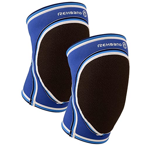 Rehband Original Knee Pads, Neoprene knee protection sleeves for volleyball & indoor sports, Kneepad women & men, Colour:Blue - 1 Pair, Size:Medium