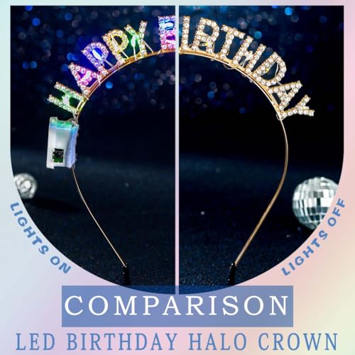 Uranian Light Up Birthday Headbands and Sash Led Rhinestone Crowns Birthday Hairbands Party Favor Hair Accessories for Women