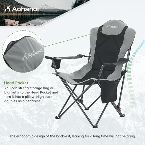Aohanoi Camping Chairs, Portable 2 Pack Camp Chairs for Heavy People with Adjustable Angled Backrest, Outdoor Folding Camp...