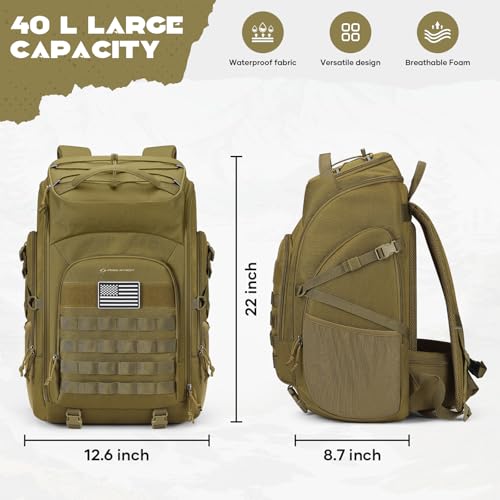 Maelstrom Tactical Backpack for Men, Water Resistant 40L Military Backpack, for Hiking, Camping, Gym with Molle System (Kh...